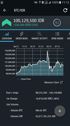 Indodax Trading View on Mobile