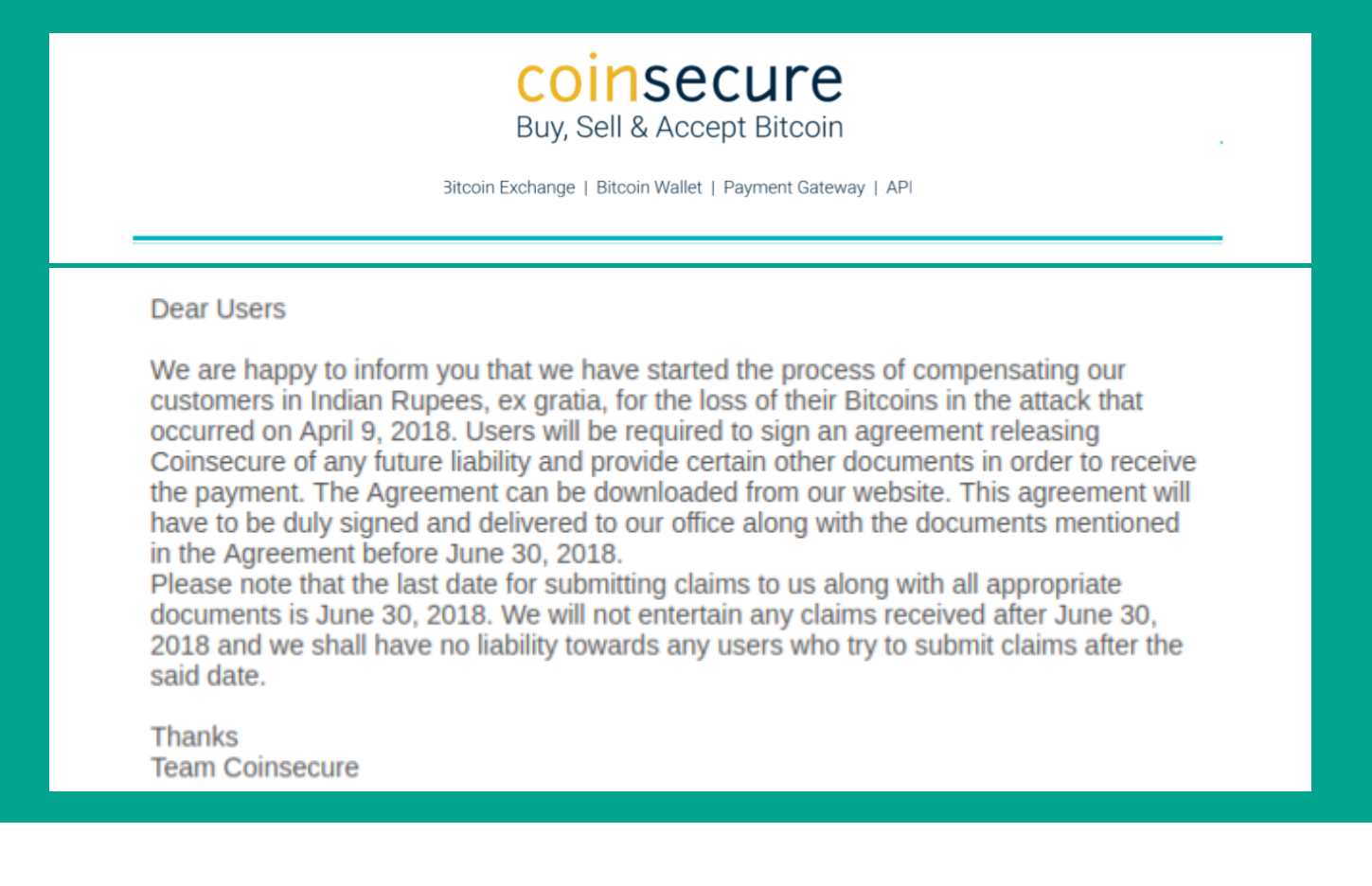 Coinsecure Message